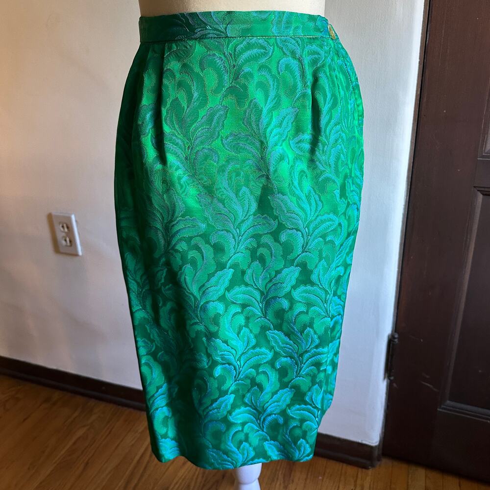 50s Vintage CAROL CRAIG | Matching Green and Blue Brocade Skirt Suit | Sz Small - Picture 6 of 9
